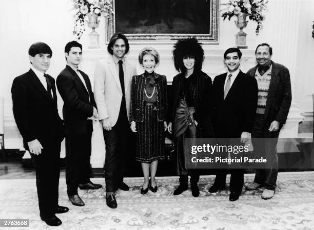 First Lady Nancy Reagan poses with celebrity recipients of the Outstanding Learning Disabled Achiever Award : G. Chris Anderson, Tom Cruise, Bruce...