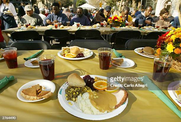 Thanksgiving dinner for homeless people at the Los Angeles Mission annual turkey dinner held on November 26, 2003 in Los Angeles.