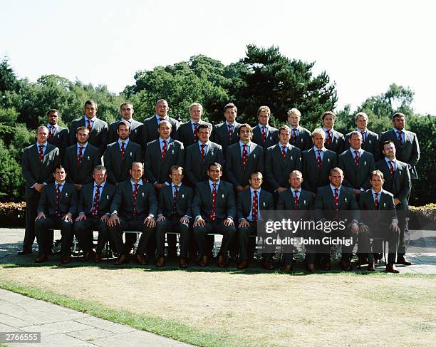 Team photograph of the England Rugby Union World Cup Squad weaqring their formal wear taken on the September 17, 2003 at Pennyhill Park, Bagshot,...