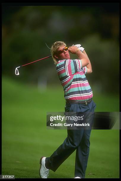 John Daly watches the ball fly during the Los Angeles Open at the Riviera Country Club in Los Angeles, California. Mandatory Credit: Gary Newkirk...