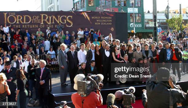 Lord of the Rings stars and crew gather with New Zealand Prime Minister Helen Clark and Mayor of Wellington City Kerry Prendergast during the world...