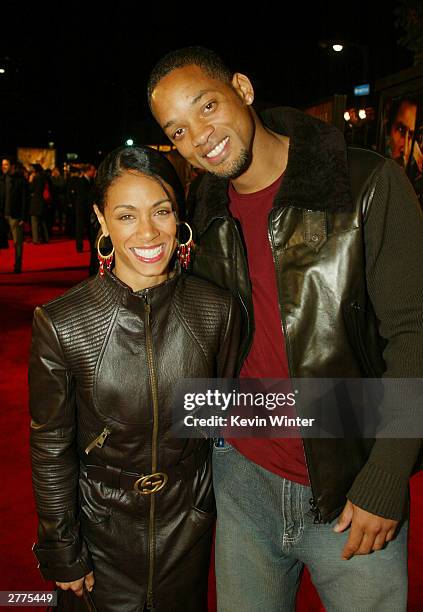 Actress Jada Pinkett and husband/actor Will Smith pose at the WB's premiere of "The Last Samurai" at the Mann's Village Theatre, December 1, 2003 in...