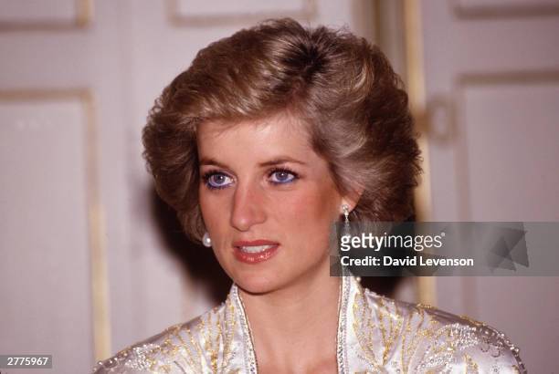 Diana Princess of Wales at a dinner given by President Mitterand in November, 1988 at the Elysee Palace in Paris, France during the Royal Tour of...