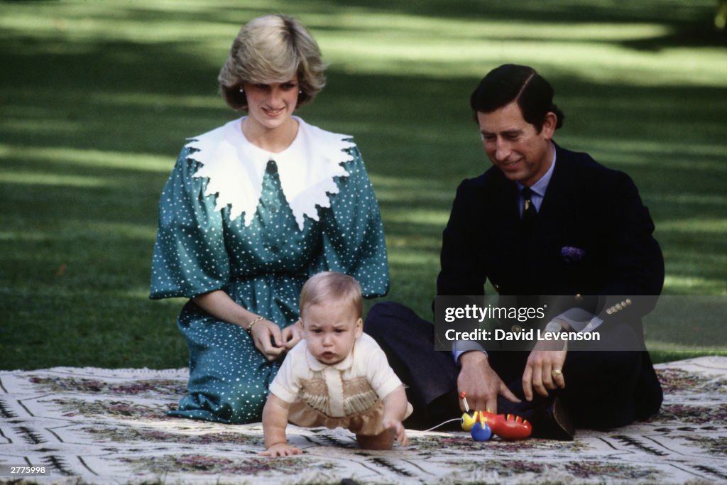 Diana Princess of Wales with Prince Charles and Prince William, pose for a photocall on the lawn of Government House in Auckland