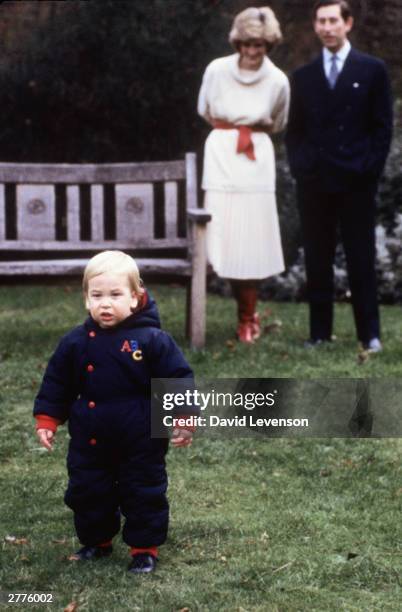 Prince William at 18 months old with Diana Princess of Wales and Prince Charles in the garden of his home on December 14, 1983 at Kensington Palace...