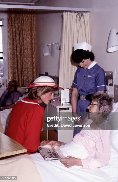 Diana Princess of Wales meets a patient at the Royal Preston Hospital on June 1, 1983 in Preston, Lancashire, England when she officially opened the...