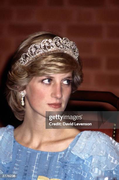 Diana Princess of Wales at a State Dinner on June 17, 1983 in Saint John, New Brunswick, Canada during the Royal Tour of Canada.