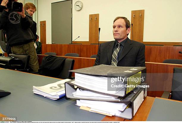 Computer technician, Armin Meiwes aged, 42 is seen at the prelude to Germany's first cannabalism trial held before the regional court in Kassel on...