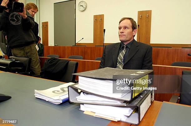 Computer technician, Armin Meiwes aged, 42 is seen at the prelude to Germany's first cannabalism trial held before the regional court in Kassel on...