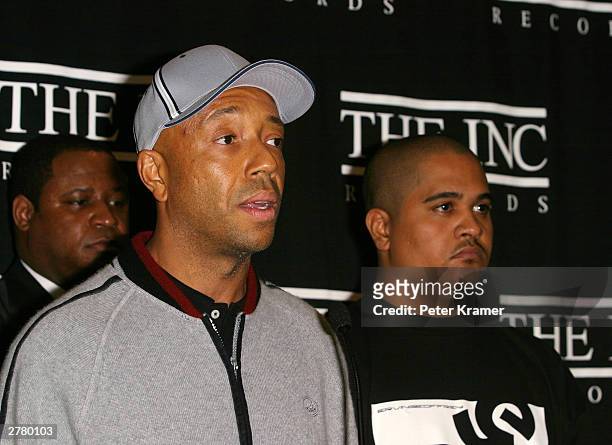 Russell Simmons and Erv Gotti at a press conference to announce Murder Inc. Will now be called THE INC New York December 3, 2003 in New York City.