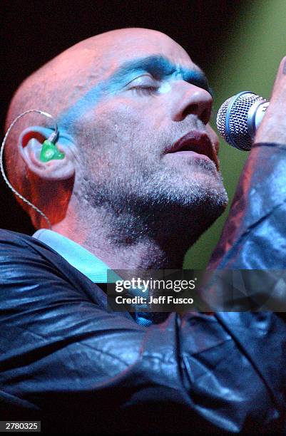 Lead Singer Michael Stipe of REM performs at the The Liacouras Center on October 1, 2003 in Philadelphia, PA in support of their latest CD, The Best...