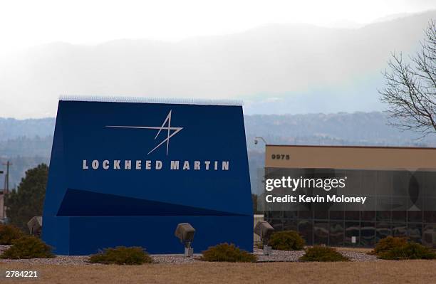 Sign for Lockheed Martin is seen December 4, 2003 in Colorado Springs, Colorado. Officials from Lockheed Martin demonstrated their new Total...