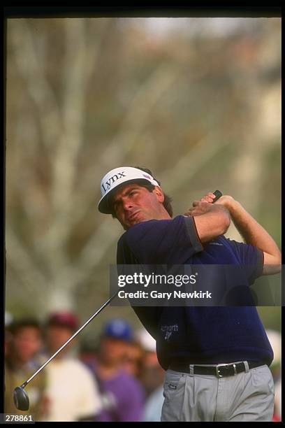 Fred Couples watches the ball fly during the Mercedes Championship at La Costa Spa & Resort in Carlsbad, California.