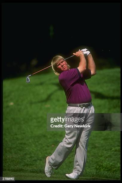 John Daly watches the ball fly during the Los Angeles Open at the Riviera Country Club in Los Angeles, California. Mandatory Credit: Gary Newkirk...