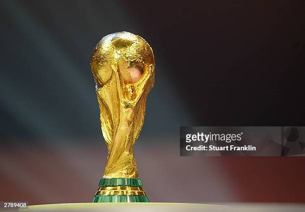 The World Cup Trophy during the 2006 FIFA World Cup Qualifying Group Draw at the Messe Frankfurt on December 5, 2003 in Franfurt, Germany.