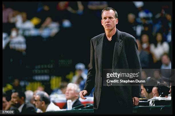 Head coach Doug Collins of the Detroit Pistons during the Pistons 100-82 victory over the Dallas Mavericks at the Reunion Arena in Dallas, Texas.