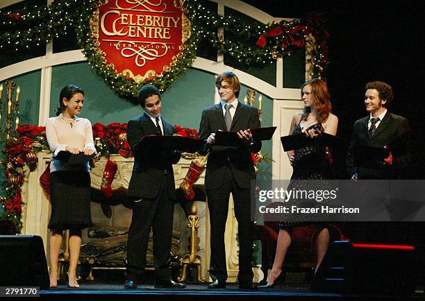 Actors, Mila Kunis, Wilmer Valderrama, Ashton Kutcher, Laura Prepon and Danny Masterson perform on stage at the Church of Scientology's 11th Annual...