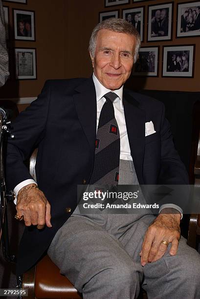Actor Ricardo Montalban poses at Tony Martin's 90th birthday party at The Friars Club on December 7, 2003 in Beverly Hills, California.