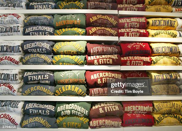 Abercrombie & Fitch sweatshirts are displayed in one of its stores December 8, 2003 in Chicago, Illinois. A recent report claims that Abercrombie &...