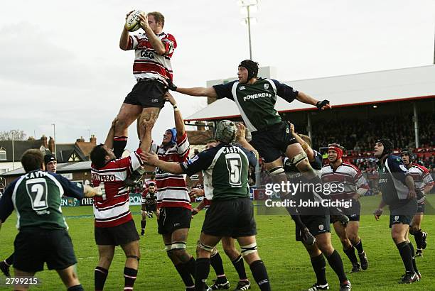 Peter Buxton of Gloucester wins lineout ball during the Powergen Cup 6th Round game between Gloucester and London Irish on November 15, 2003 at the...