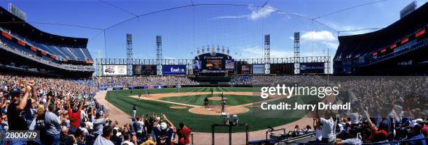 Scouts area view of U.S. Cellular Field from behind home plate as left fielder Carlos Lee of the Chicago White Sox rounds the bases after hitting a...