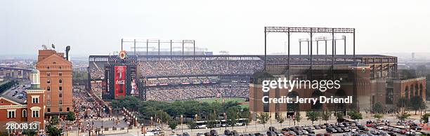 Exterior view of Oriole Park at Camden Yards late in the afternoon during the American League game between the Baltimore Orioles and the New York...