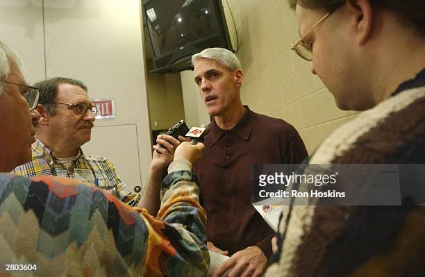 Former NBA player and coach Brian Winters speaks with the media after being named head coach of the Indiana Fever on December 11, 2003 at Conseco...