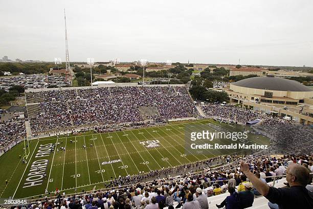General view of Amon G. Carter Stadium and W.A. "Monty & Tex" Moncrief Field as the Cincinnati Bearcats take on the Texas Christian University Horned...