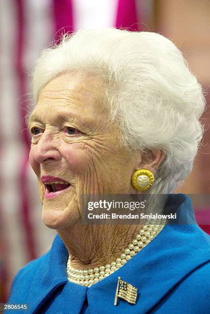 Former first lady Barbara Bush greets people at Barns and Noble in Washington during a meet and greet coinciding with the release of her new book...
