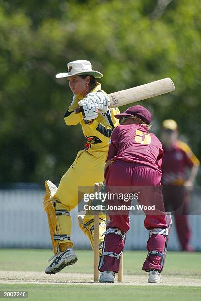 Zoe Goss of Western Australia in action during the Womens National Cricket League match between the Queensland Fire and the West Australia Fury...