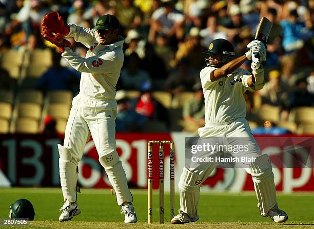 Rahul Dravid of India in action during the second day of the 2nd Test between Australia and India at the Adelaide Oval on December 13, 2003 in...
