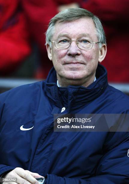 Manager Alex Ferguson of Man Utd looks on during the FA Barclaycard Premiership match between Manchester United and Manchester City at Old Trafford...