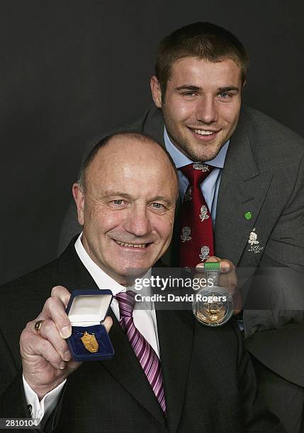 England Rugby World Cup winner Ben Cohen and his uncle, George Cohen, a World Cup winner with the England Football Team in 1966, show off their...