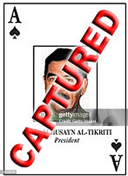 In this photo released by the U.S. Department of Defense, a playing card depicts deposed Iraqi leader Saddam Hussein as the captured Ace of Spades....