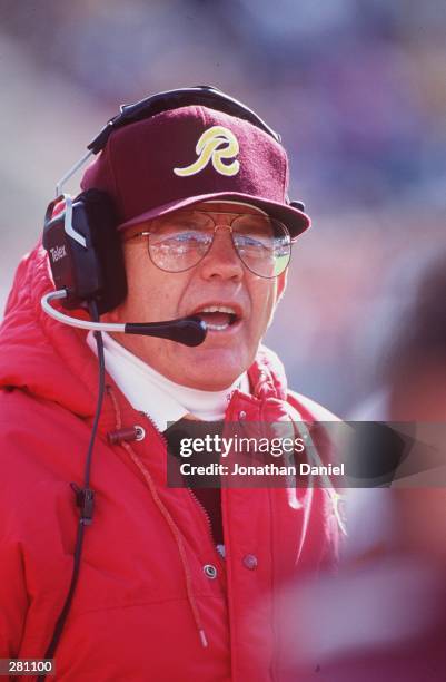 Head coach Joe Gibbs of the Washington Redskins during a 20-7 win over the Chicago Bears at Soldier Field in Chicago, Illinois. Mandatory Credit:...