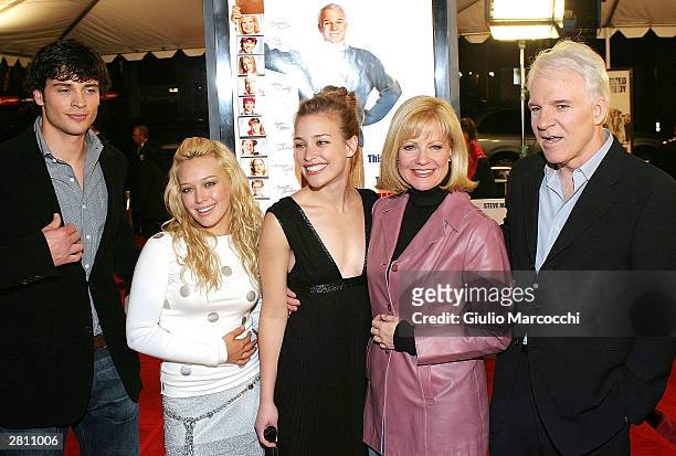 Actors Tom Welling, Hilary Duff, Piper Perabo, Bonnie Hunt and Steve Martin attend the Cheaper By The Dozen Premiere December 14, 2003 in Hollywood,...