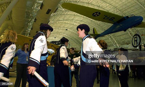 Stone Bridge High School students take in exhibits at the National Air and Space Museum's Steven F. Udvar-Hazy Center on opening day, 15 December...