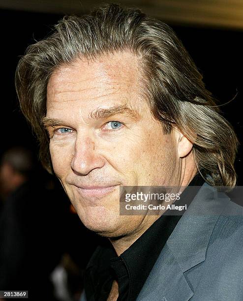 Actor Jeff Bridges arrives for the 'Seabiscuit' DVD Release party at the Beverly Hills Hotel Polo Lounge December 15, 2003 in Beverly Hills.
