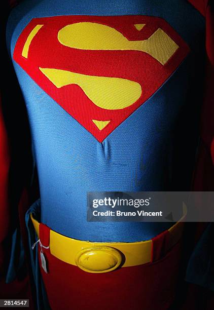 Christopher Reeve's costume from "Superman" is seen on display at an auction at Christie's auction house December 16, 2003 in London. Christie's...