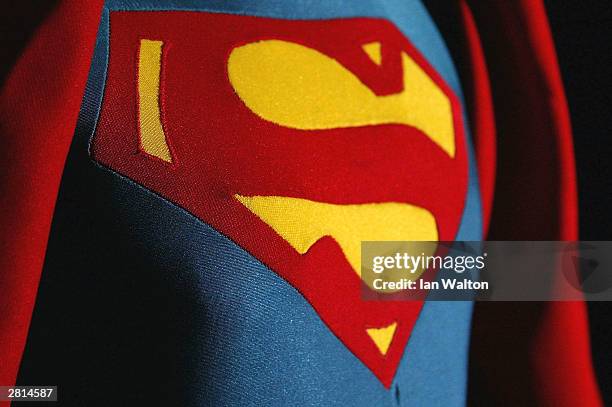 Christopher Reeve's costume from "Superman" is seen on display at an auction at Christie's auction house December 16, 2003 in London. Christie's...