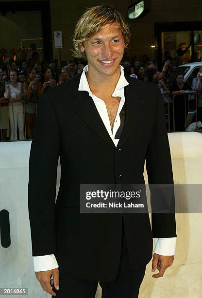 Australian swimmer Ian Thorpe attends the Australian premiere of "Cold Mountain" at the State Theatre on December 17, 2003 in Sydney, Australia.