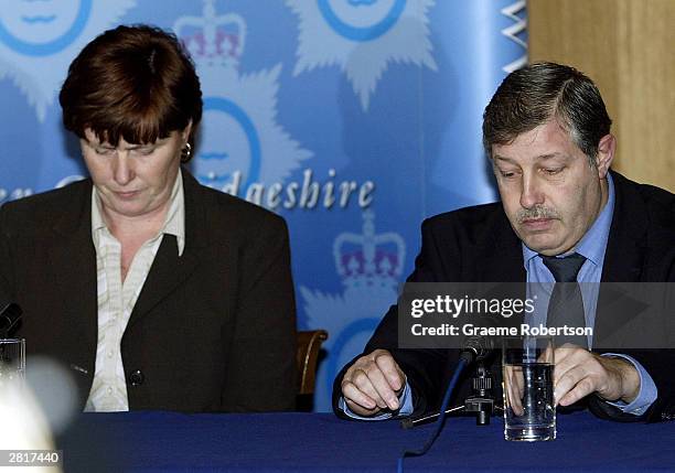 Parents of murdered Soham schoolgirl Jessica Chapman, Sharon and Leslie Chapman hold a press conference on December 17, 2003 in London. School...
