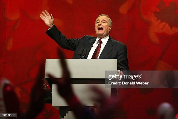 Former Canadian Finance Minister Paul Martin delivers an acceptance speech after being overwhelmingly elected the new leader of the Liberal Party...