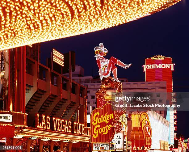 usa,nevada,las vegas,downtown casinos with neon signs at night - downtown las vegas stock pictures, royalty-free photos & images