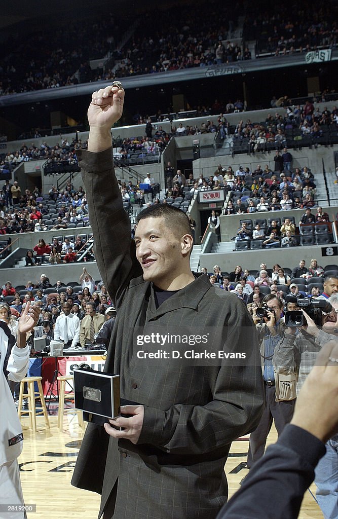 Mengke Mengke Bateer of the Toronto Raptors receives his championship ring ...