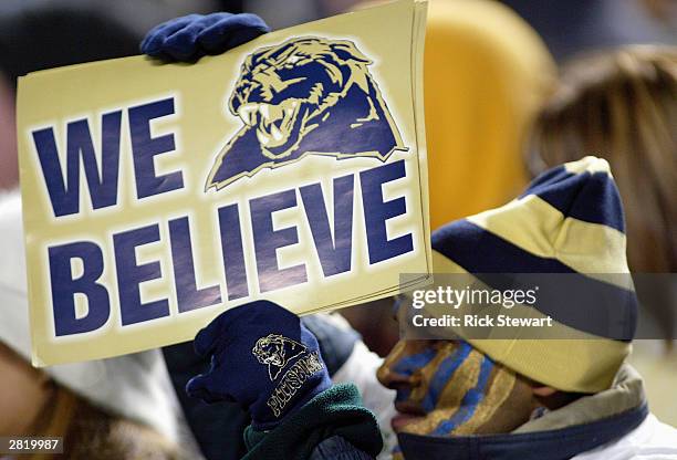 An University of Pittsburgh Panthers fans shows his support during the game against the University of Miami Hurricanes at Heinz Field on November 29,...