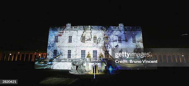 Artwork designed by Stella McCartney lights up the Queen's House, Greenwich as part of a number of switch-on ceremonies leading up to Christmas...