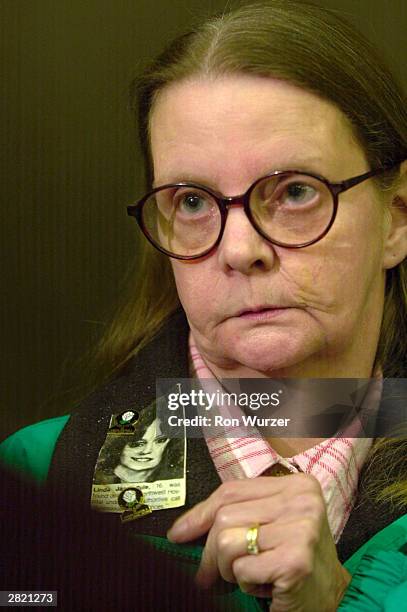 Linda G. Rule wears a small photo of her daughter, Linda Jane Rule, who was killed by mass murderer Gary Ridgway, known as the Green River Killer...