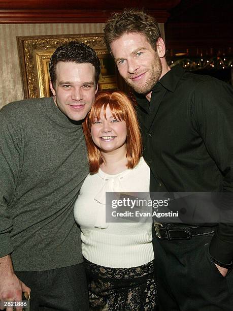 Actors Nathaniel Marston, Kathy Brier and Tim Adams attend a party for ABC Daytime stars to celebrate actress Kathy Brier's new lead role in the...