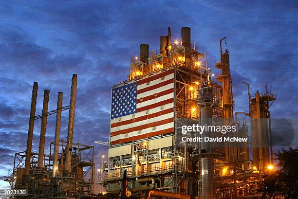 The Wilmington ARCO refinery is seen before dawn December 19, 2003 in Los Angeles, California. Crude oil prices have reached the highest level since...